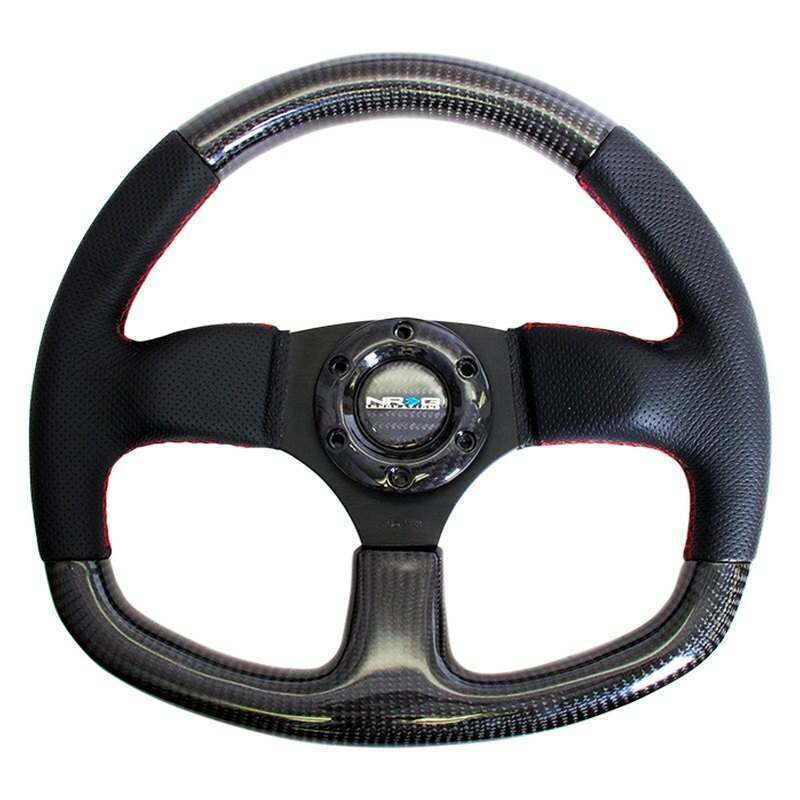NRG CARBON FIBER STEERING WHEEL 320mm FLAT BOTTOM w/ Red stitching - ST-009CFRS
