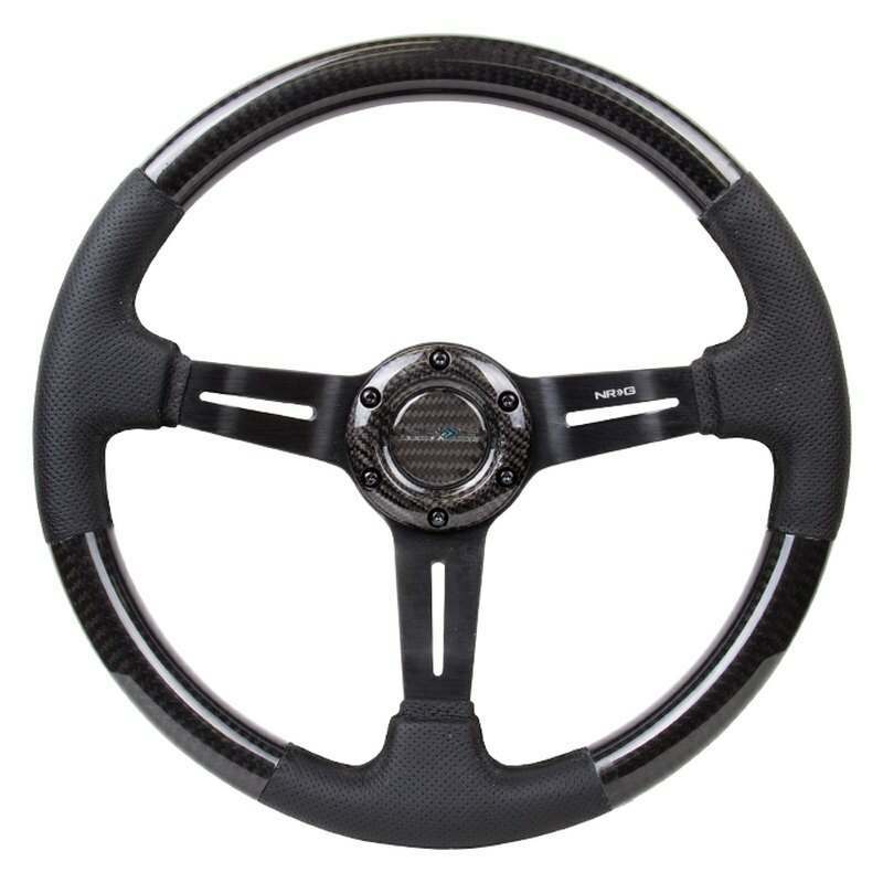 NRG CARBON FIBER STEERING WHEEL W/ LEATHER ACCENT 350mm 1.5" DEEP BLACK STICHING - ST-010CFBS
