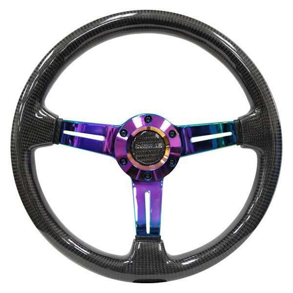 NRG CARBON FIBER STEERING WHEEL350mm 1.5" Deep Dish with Neochrome Center Spoke - ST-010MC-CF