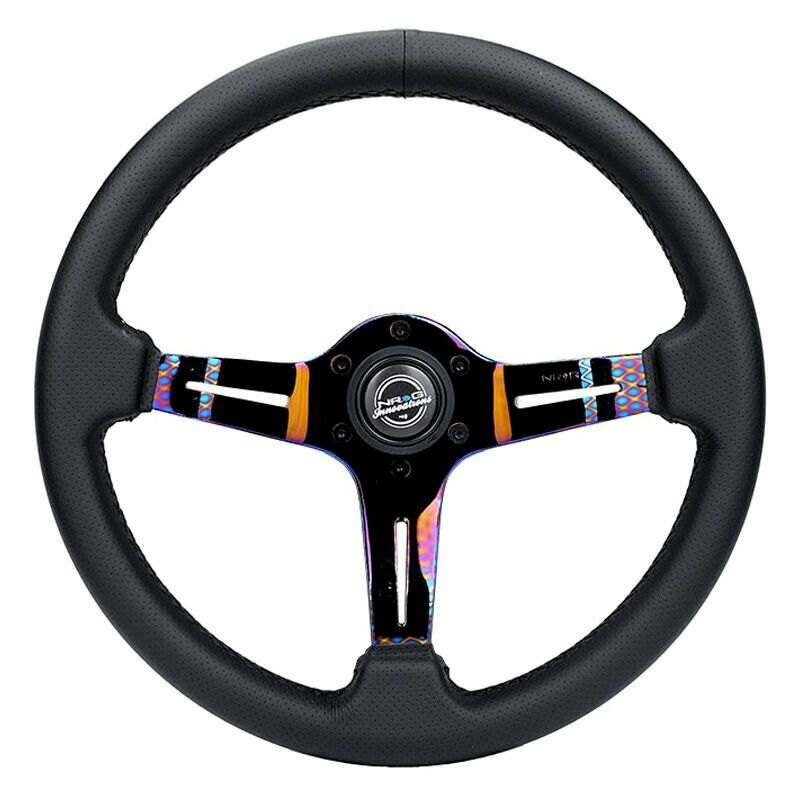 NRG Light Weight Gaming Steering Wheel: Splitz- Made with perforated leather, light weight composits and Neochrome spoke with slits - ST-010MC-PR