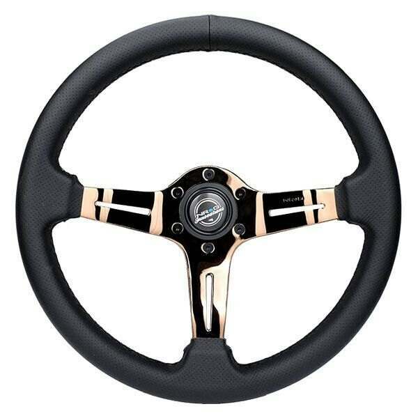 NRG Light Weight Gaming Steering Wheel: Splitz- Made with perforated leather, light weight composits and Rose Gold spoke with slits - ST-010RG-PR