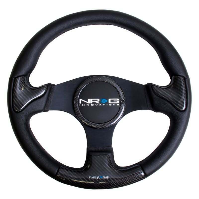 NRG CARBON FIBER STEERING WHEEL 350mm Blk frame blk stitching w/ RUBBER COVER HORN BUTTON - ST-014CFBK