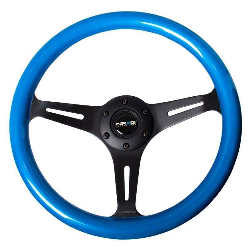 NRG Classic Wood Grain Wheel, 350mm 3 black spokes, blue pearl/flake paint - ST-015BK-BL