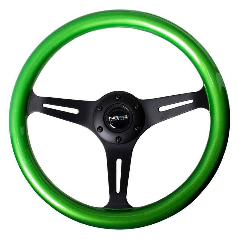 NRG Classic Wood Grain Wheel, 350mm 3 black spokes, green pearl/flake paint - ST-015BK-GN