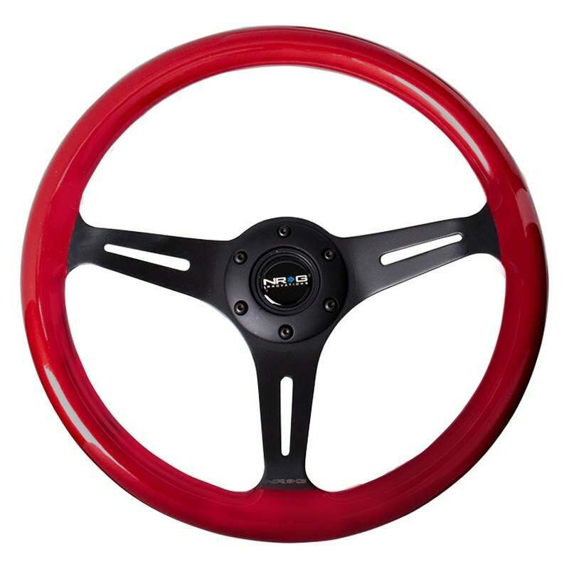 NRG Classic Wood Grain Wheel, 350mm 3 black spokes, red pearl/flake paint - ST-015BK-RD