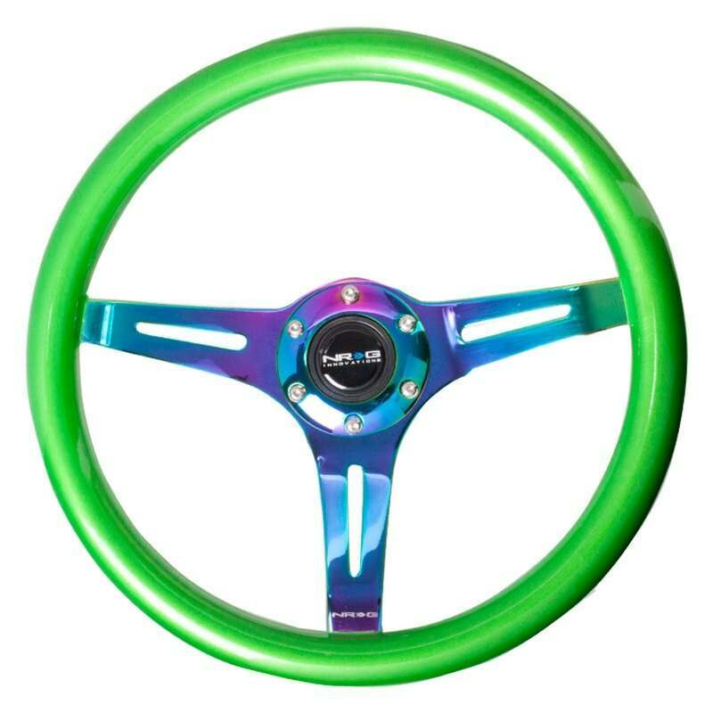 NRG Classic Wood Grain Wheel, 350mm 3 Neochrome spokes, green pearl/flake paint - ST-015MC-GN