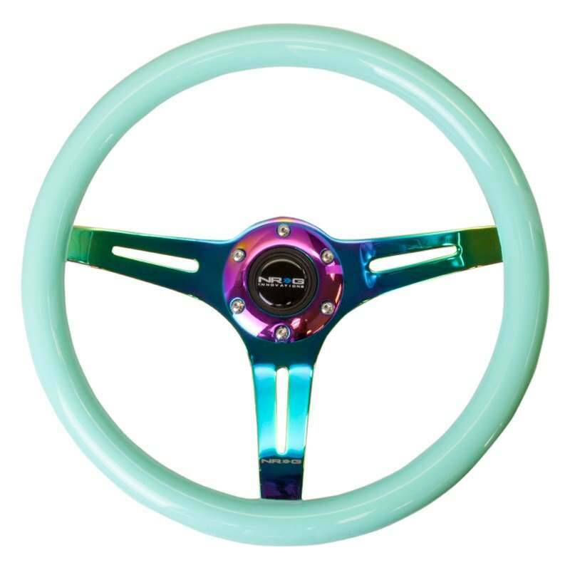 NRG Classic Wood Grain Wheel - 350mm 3 Neochrome spokes - Minty Fresh Color - ST-015MC-MF
