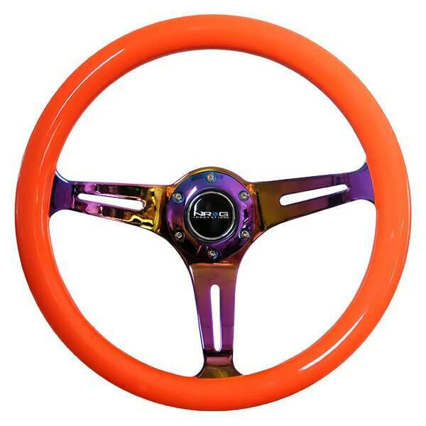 NRG Classic Wood Grain Wheel, 350mm 3 Neochrome spokes-Neon ORANGE Color - ST-015MC-NOR