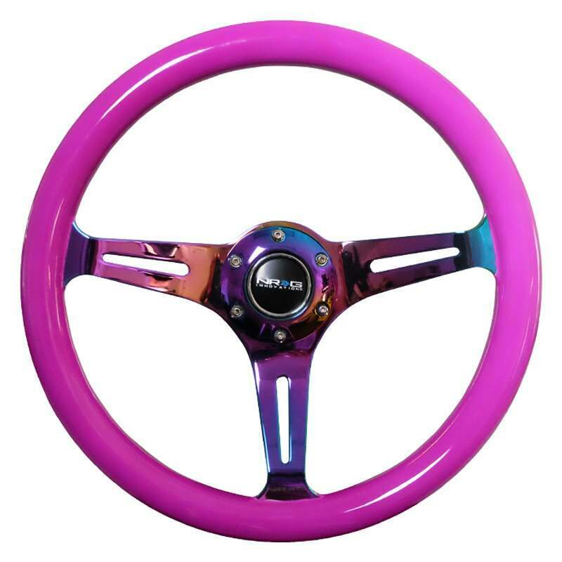 NRG Classic Wood Grain Wheel, 350mm 3 Neochrome spokes-Neon PURPLE Color - ST-015MC-NPP