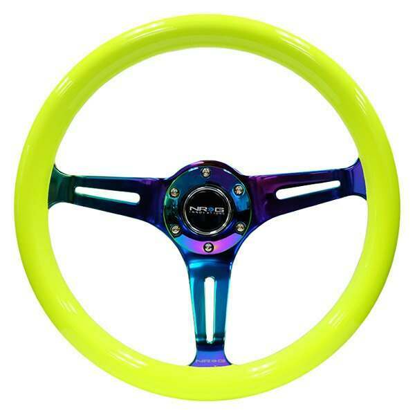 NRG Classic Wood Grain Wheel, 350mm 3 Neochrome spokes-Neon YELLOW Color - ST-015MC-NYW