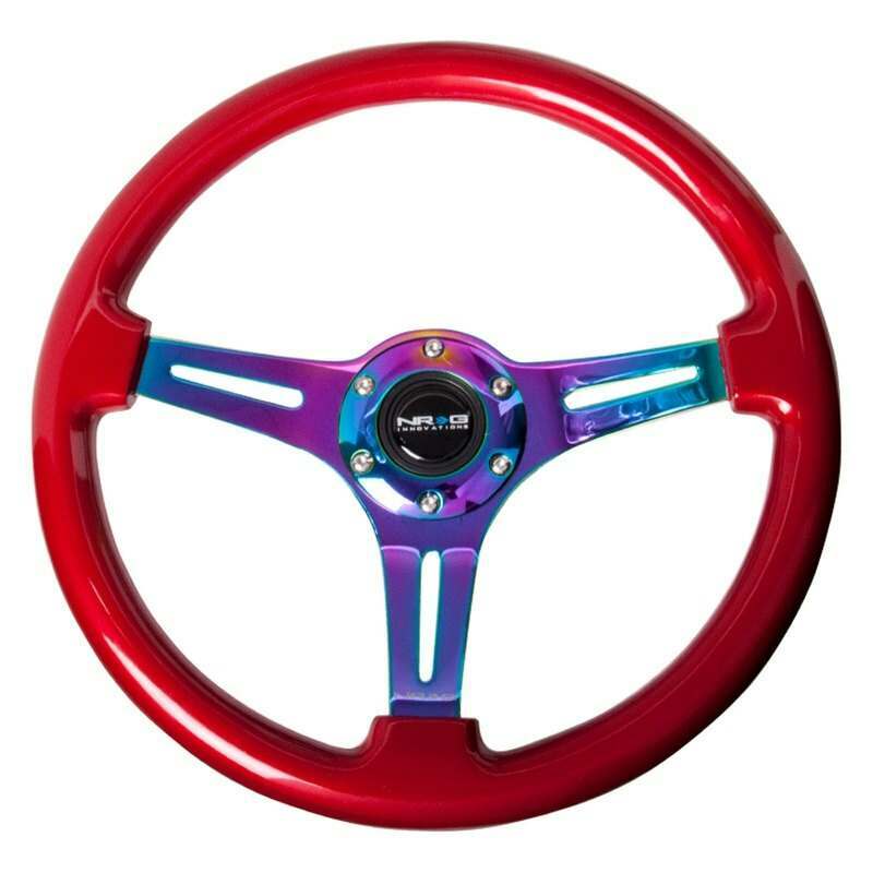 NRG Classic Wood Grain Wheel - 350mm 3 Neochrome spokes - Red grip - ST-015MC-RD