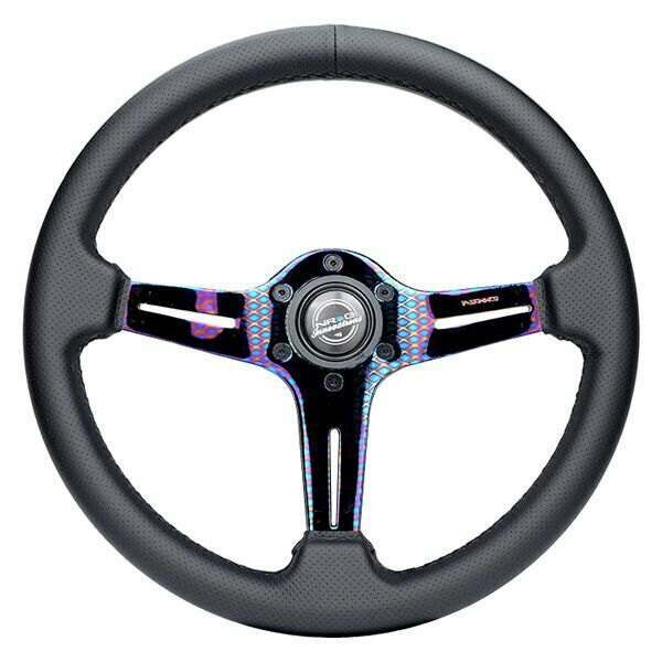 NRG Light Weight Gaming Steering Wheel: Blitz- Made with perforated leather, light weight composits and NeoChrome spoke with slits. No Dish - ST-018MC-PR
