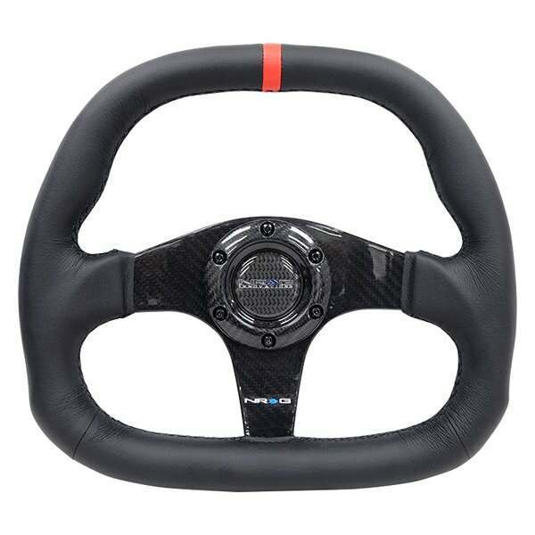 NRG CARBON FIBER STEERING WHEEL 320MM BLACK CARBON FIBER CENTER W/ Black STITCH RED CENTER MARK FLAT BOTTOM - ST-019CF-R