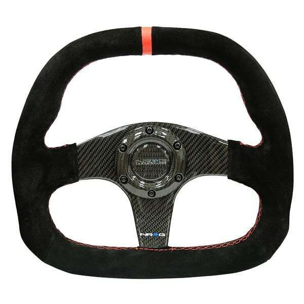 NRG CARBON FIBER STEERING WHEEL 320MM BLACK CARBON FIBER CENTER W/ RED STITCH RED CENTER MARK FLAT BOTTOM - ST-019CF