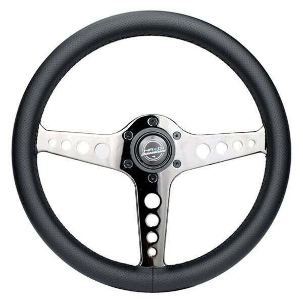 NRG Light Weight Gaming Steering Wheel: Driftz- Made with perforated leather, light weight composits and Black Chrome spoke with holes. - ST-034BC-PR