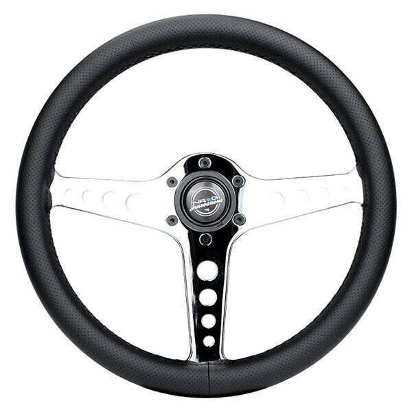 NRG Light Weight Gaming Steering Wheel: Driftz- Made with perforated leather, light weight composits and Chrome spoke with holes. - ST-034CH-PR