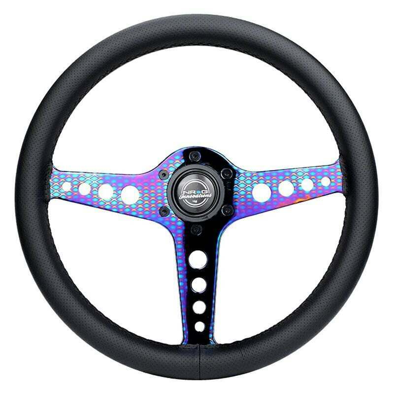 NRG Light Weight Gaming Steering Wheel: Driftz- Made with perforated leather, light weight composits and NeoChrome spoke with holes. - ST-034MC-PR