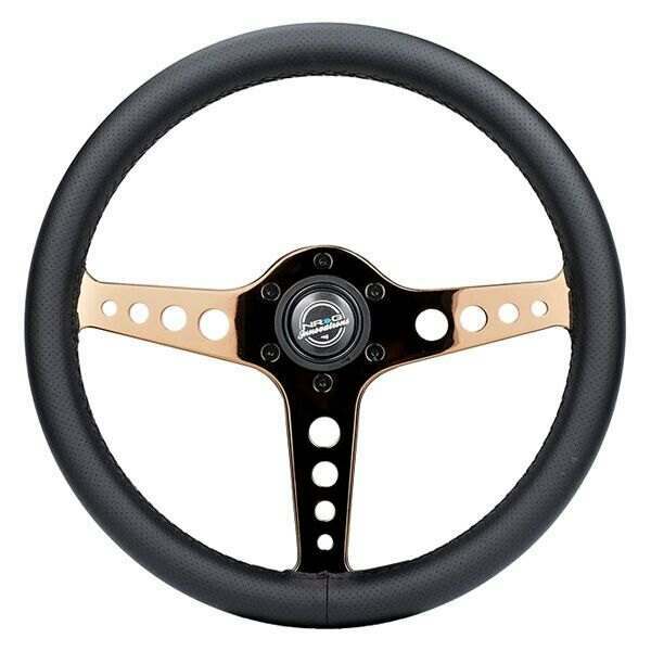 NRG Light Weight Gaming Steering Wheel: Driftz- Made with perforated leather, light weight composits and Rose Gold spoke with holes. - ST-034RG-PR