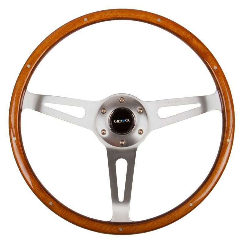 NRG Classic Wood Grain Wheel, 365mm, 3 spoke center in polished aluminum, wood with metal accents - ST-065