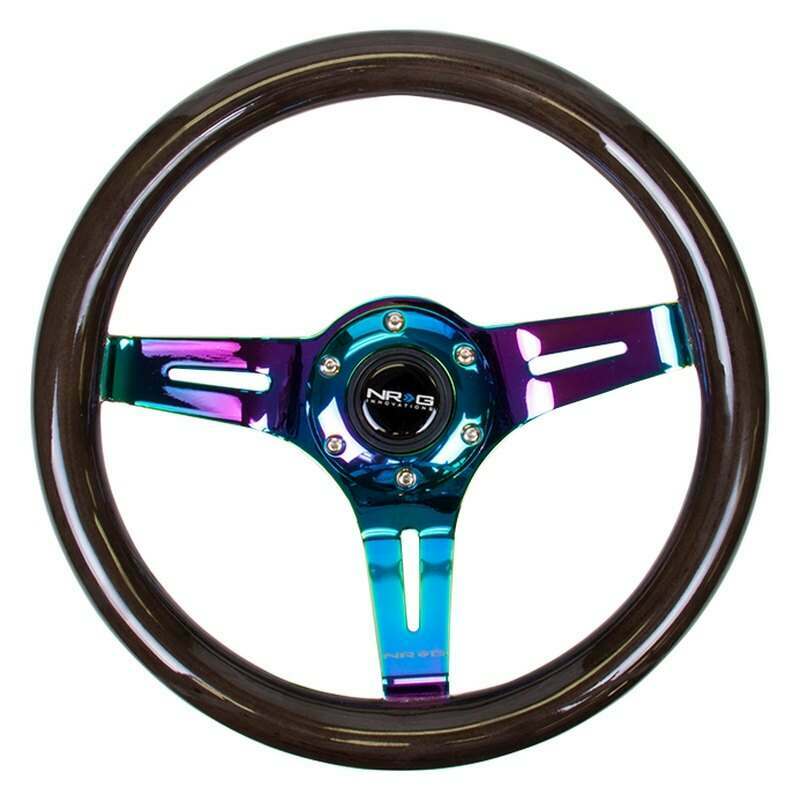 NRG Classic Black Wood Grain Wheel, 310mm, 3 spoke center in Neochrome - ST-310BK-MC