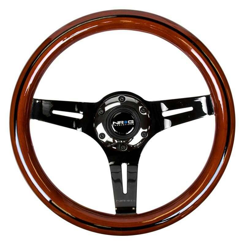 NRG Classic Dark Wood Grain Wheel, Black line inlay, 310mm, 3 spoke center in Black Chrome - ST-310BRB-BK