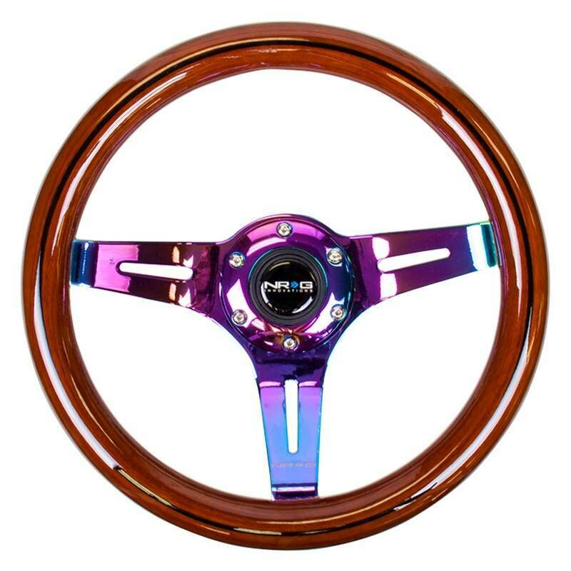NRG Classic Dark Wood Grain Wheel, Black line inlay, 310mm, 3 spoke center in Neochrome - ST-310BRB-MC