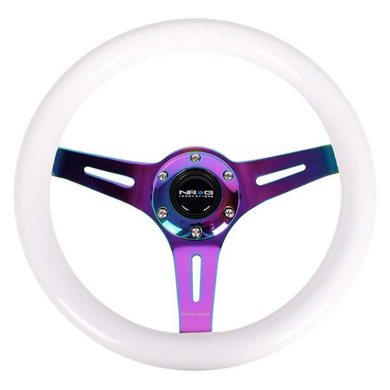 NRG White Wood Grain Wheel, 310mm, 3 spoke center in Neochrome - ST-310WT-MC
