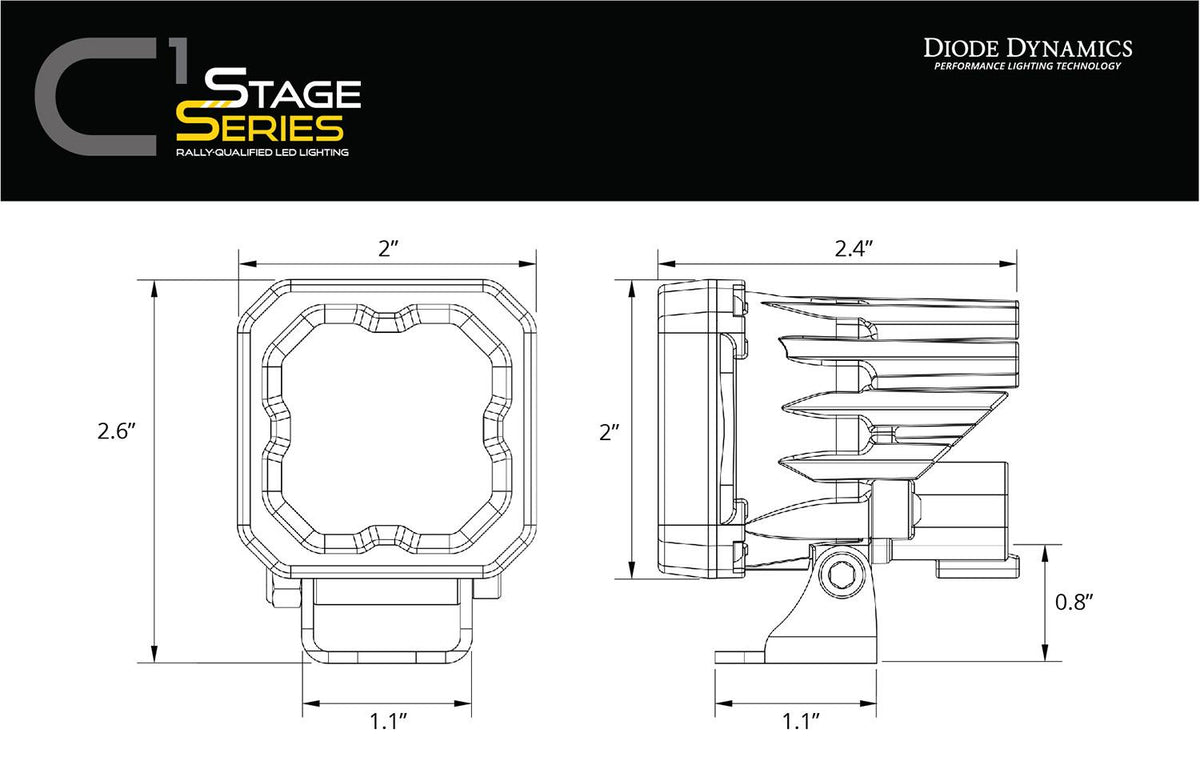Diode Dynamics - SSc1 Type Fbs LED Fog Light Kit Yellow SAE Fog (2021-2025 Bronco Sport) - DD7175