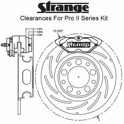 Strange Engineering Front brake kit /Ford drum spindles /4.50" bc / 2 pc rotor - B4135WC2