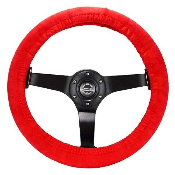 NRG Steering Wheel Cover, Red stretch micro fiber with NRG Tag - SWC-001RD