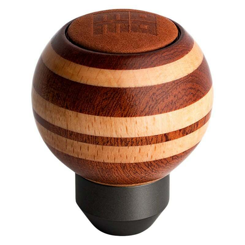 Momo Heritage Shift Knob - Targa, Round Wood, Layered Mahogany and Beechwood, Leather Insert Top - TARMAG