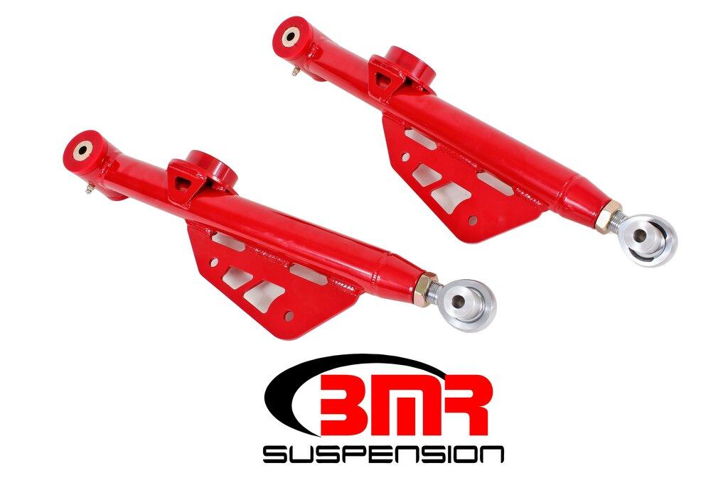 BMR TCA049R 1979-1998 SN95 Mustang Lower Control Arms, DOM, Single Adj, Poly/rod End (Red)