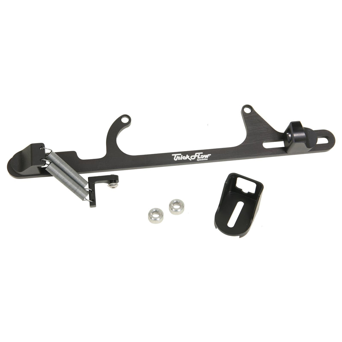 Trick Flow Throttle Cable Bracket, Carb Base Mounting, Aluminum, Black Anodized, Holley, 4500/4500 HP, Each - TFS-20005