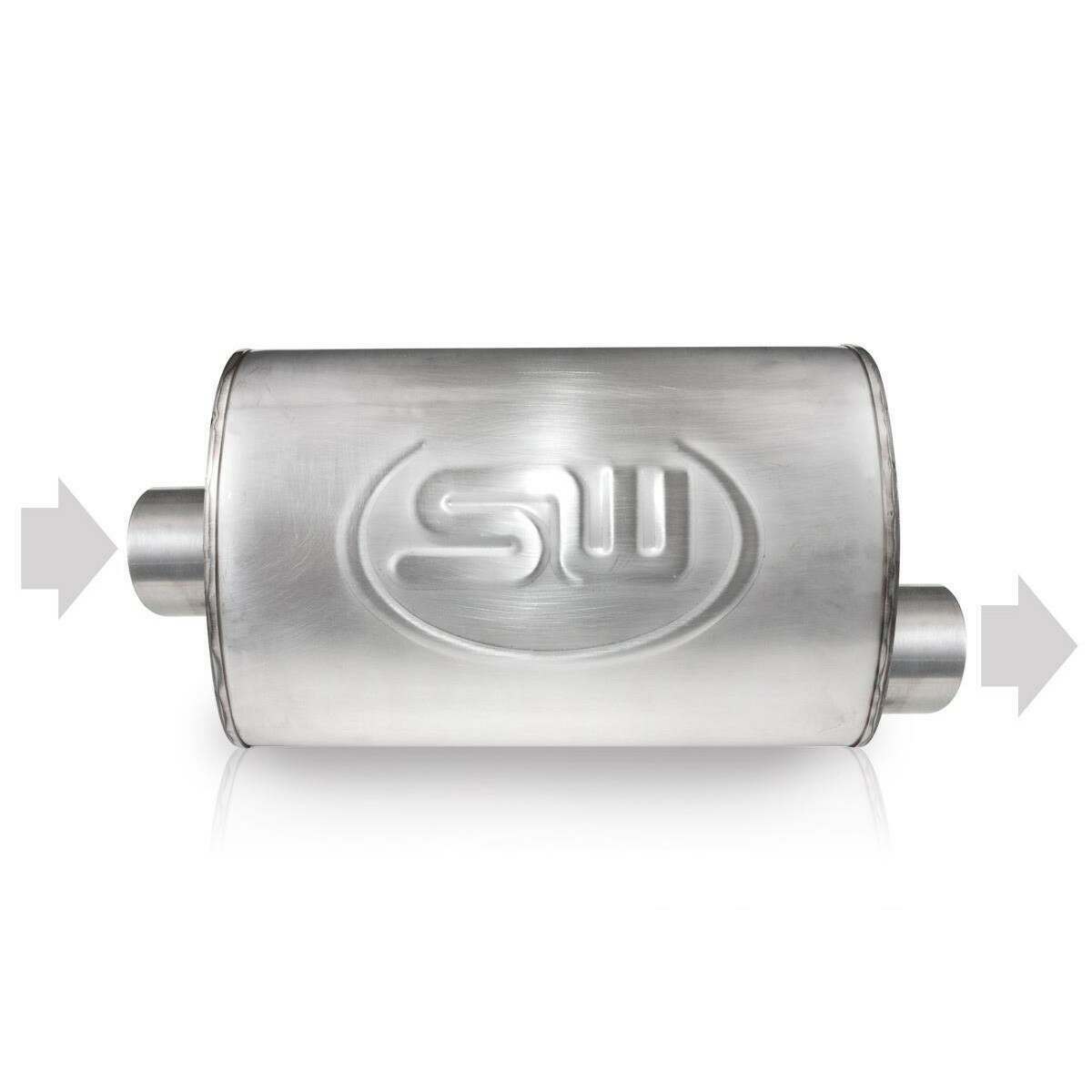 Stainless Works Turbo S-tube Muffler 2-1/4" Center Inlet And Offset Outlet - TM4S22C22O
