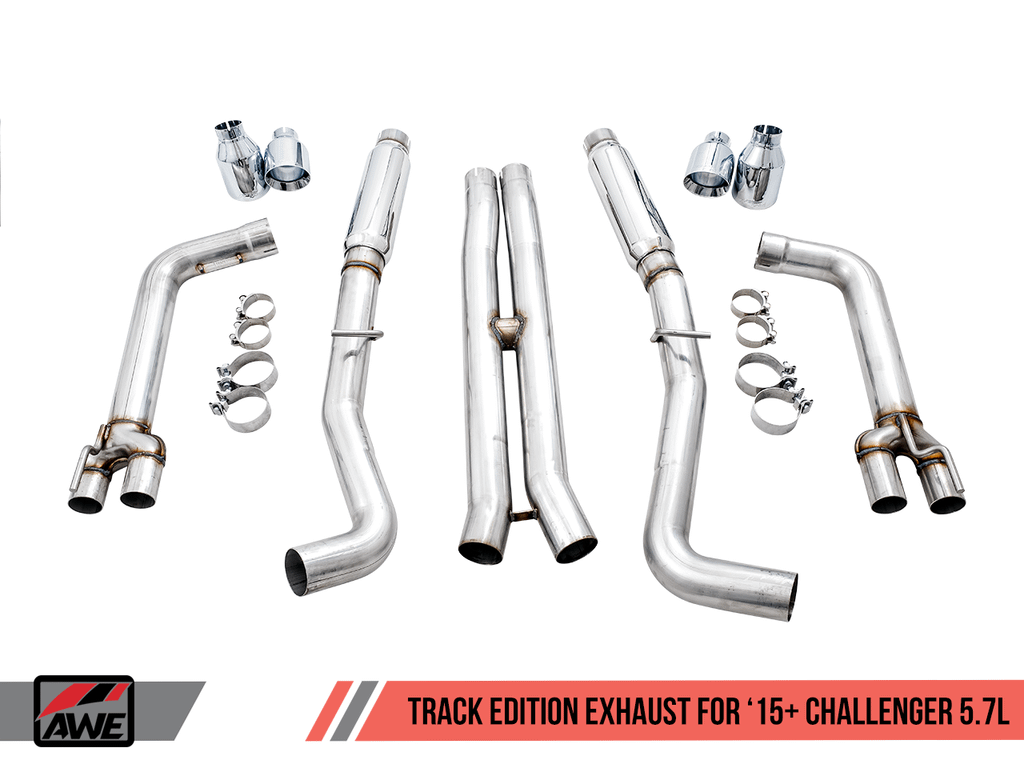 AWE Track Edition Exhaust - Diamond Black Quad Tips (2015-2020 Dodge Challenger 5.7L) - 3015-43152