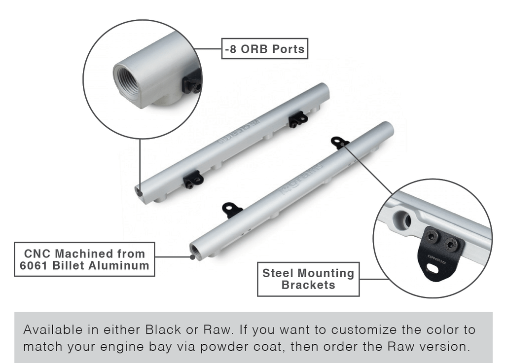 Grams Performance G50-02-1000 High Flow Billet Fuel Rails - Bare (2010-2015 6.2L Camaro)