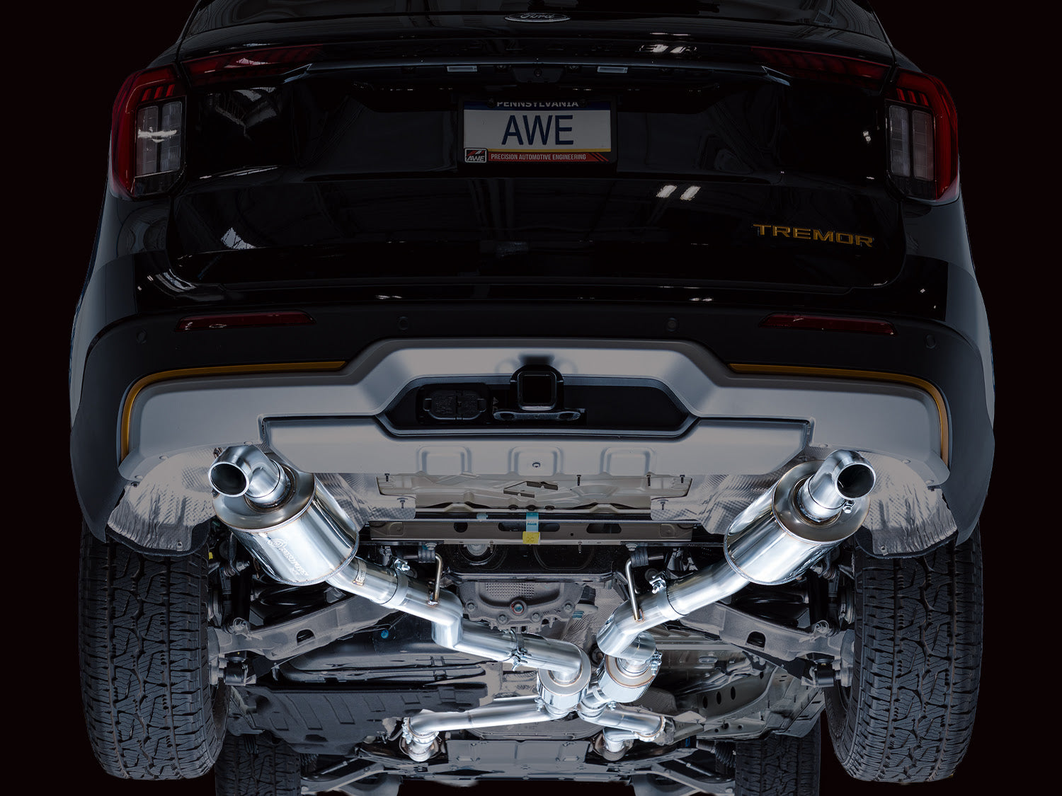 AWE Tuning  Dual Rear Exit Exhaust w/ Bash Guard (2021+ Ford Explorer Tremor 3.0TT) - 3015-28625
