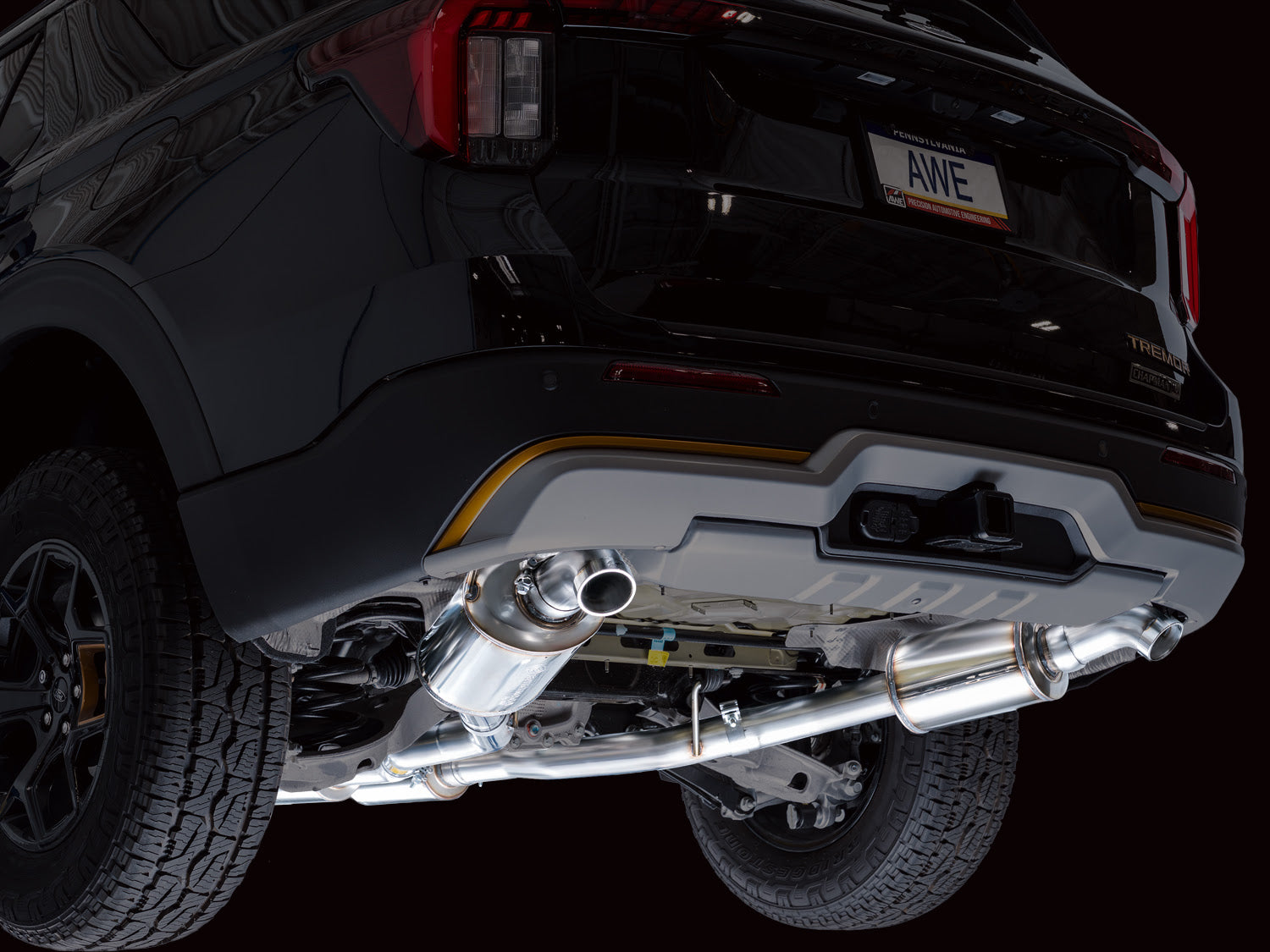 AWE Tuning  Dual Rear Exit Exhaust w/ Bash Guard (2021+ Ford Explorer Tremor 3.0TT) - 3015-28625