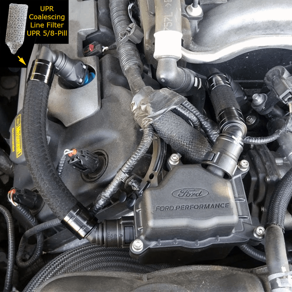 UPR 2011-2016 Mustang 5.0L / 5.2L Plug & Play Braided Hose Kit for Ford Performance Passenger Side Oil Separator