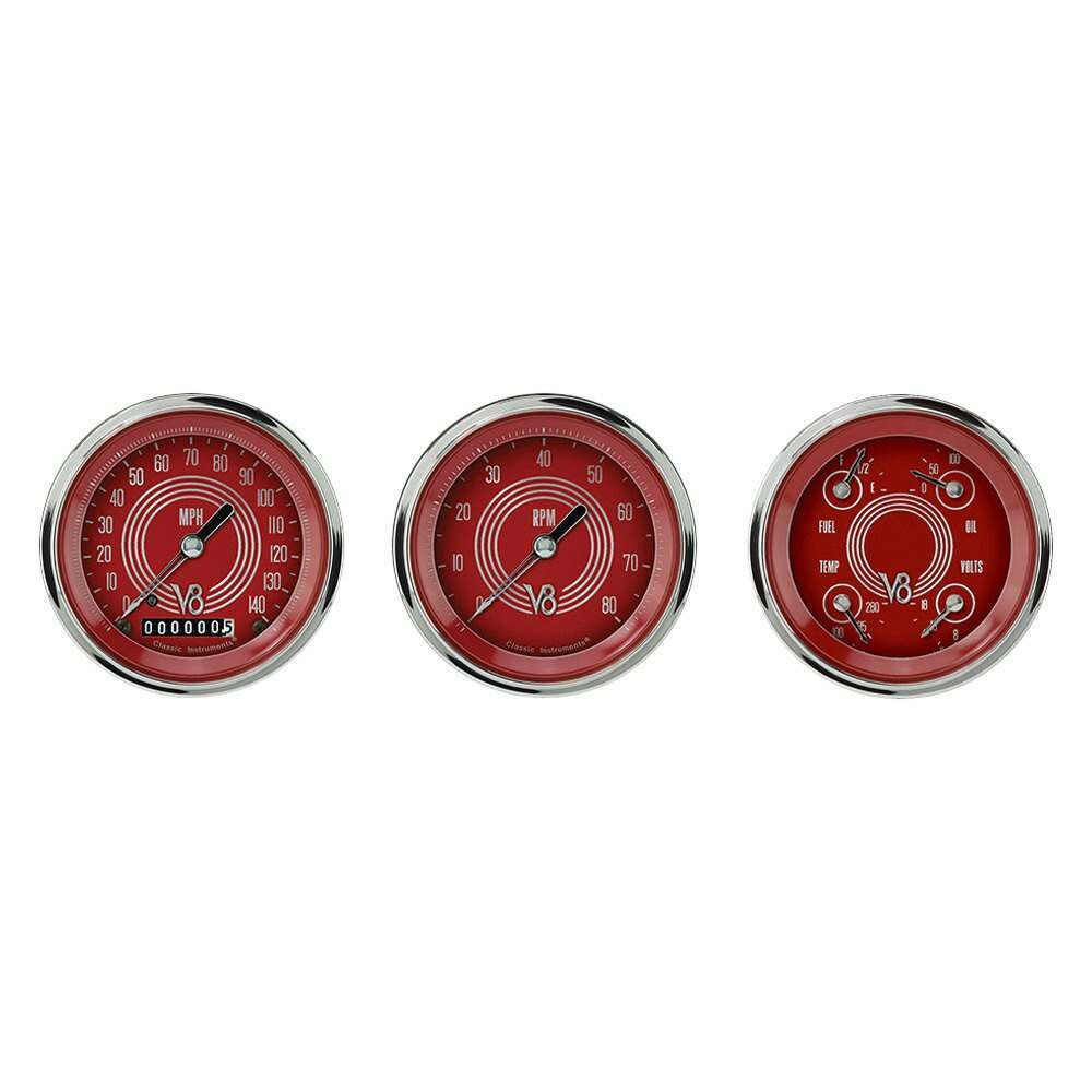 Classic Instruments V8 Red Steelie 3 Gauge Set - V8RS03SHC