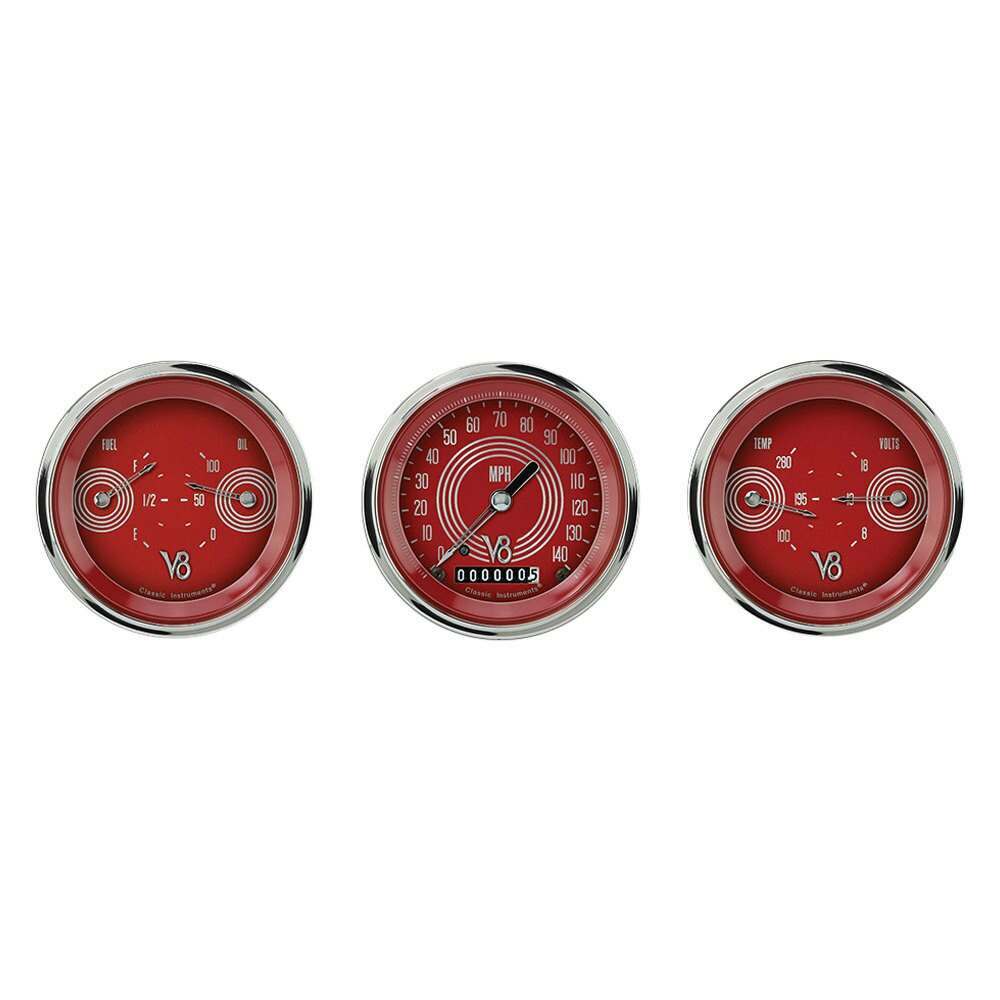 Classic Instruments V8 Red Steelie 3 Gauge Set - V8RS04SHC