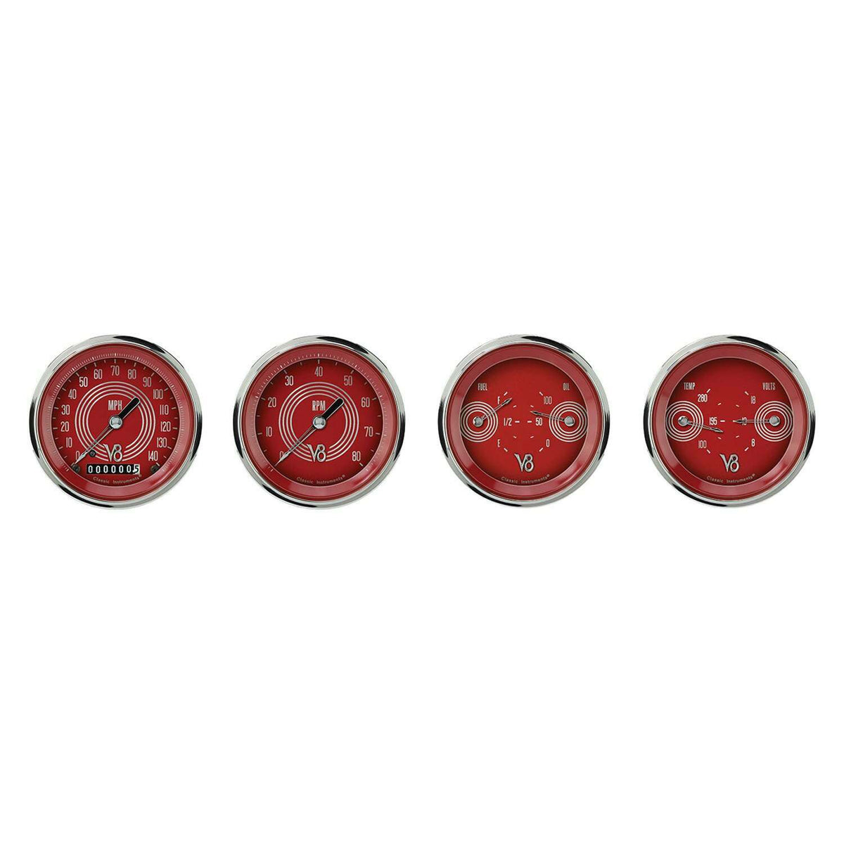 Classic Instruments V8 Red Steelie 4 Gauge Set - V8RS05SHC