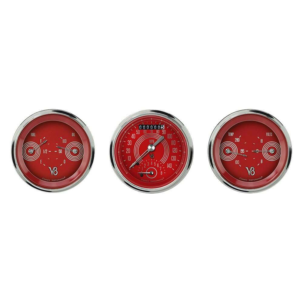 Classic Instruments V8 Red Steelie 3 Gauge Set - V8RS34SHC