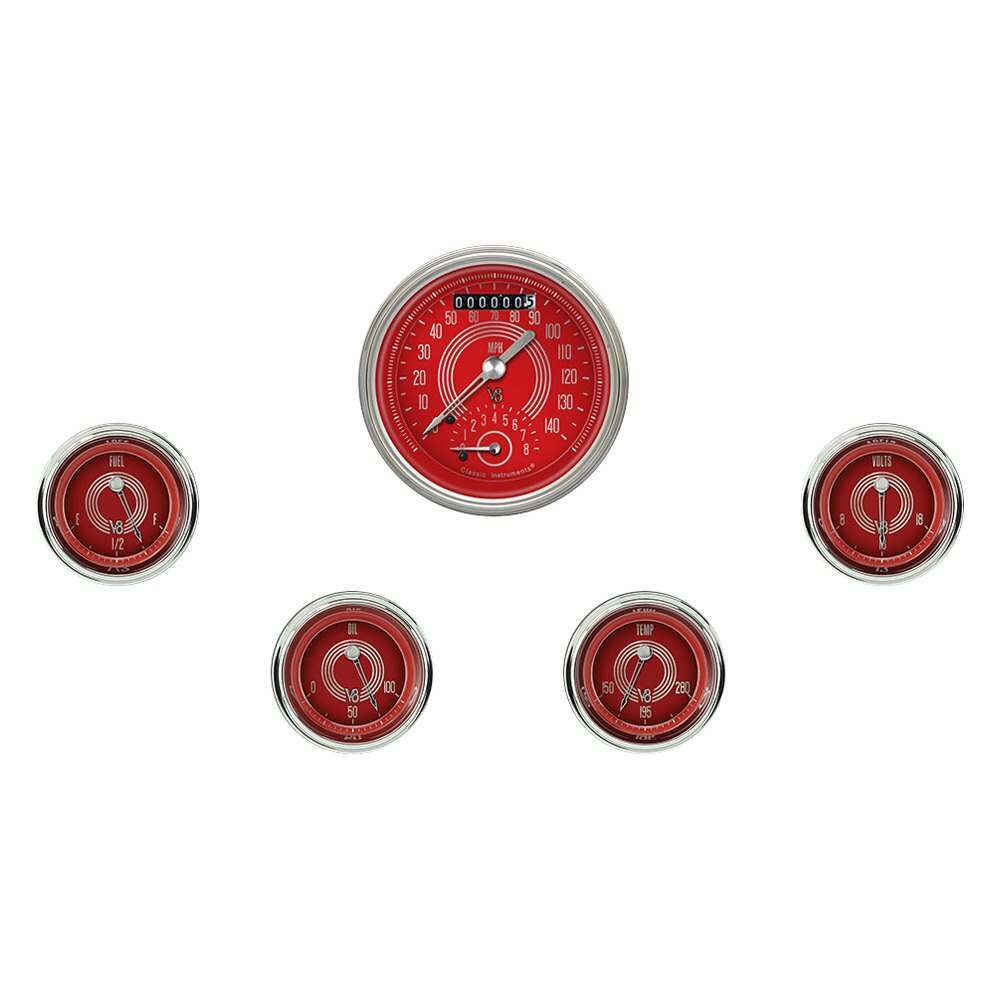 Classic Instruments V8 Red Steelie 5 Gauge Set - V8RS35SHC