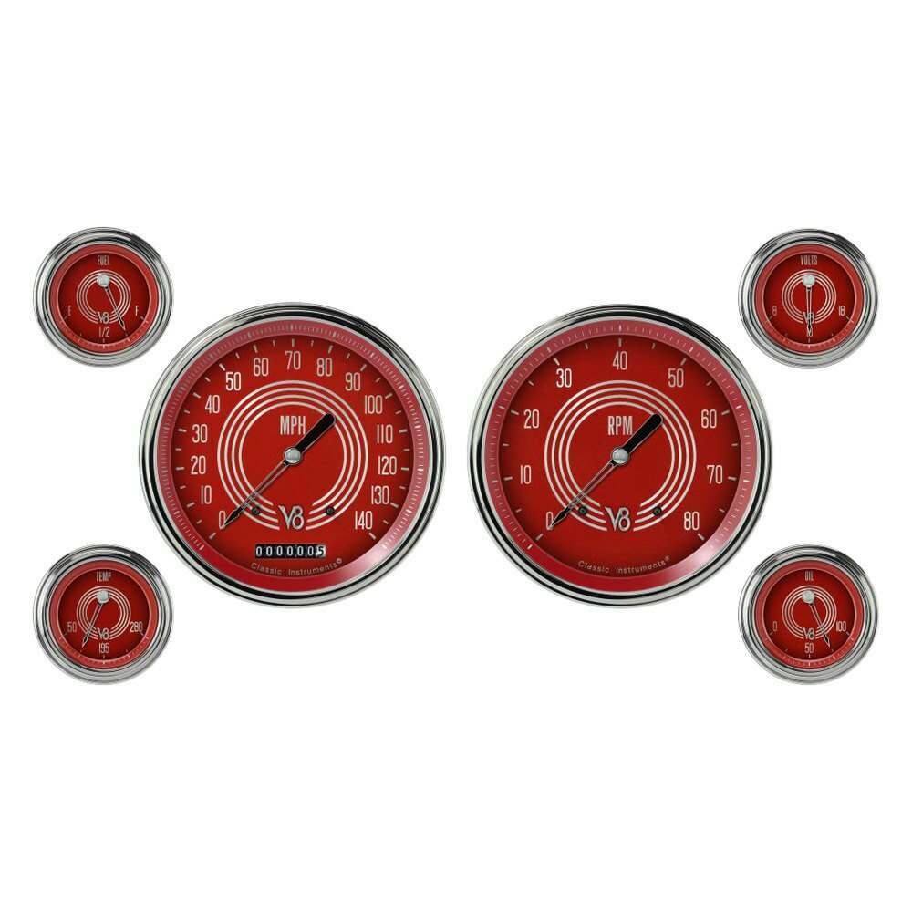 Classic Instruments V8 Red Steelie Six Gauge Set - V8RS51SLC
