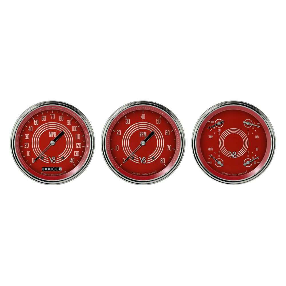 Classic Instruments V8 Red Steelie 3 Gauge Set - V8RS53SLC