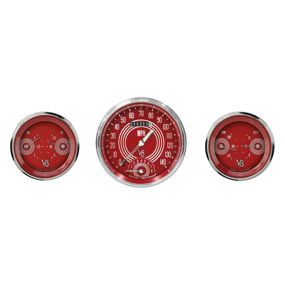Classic Instruments V8 Red Steelie 3 Gauge Set - V8RS61SLC