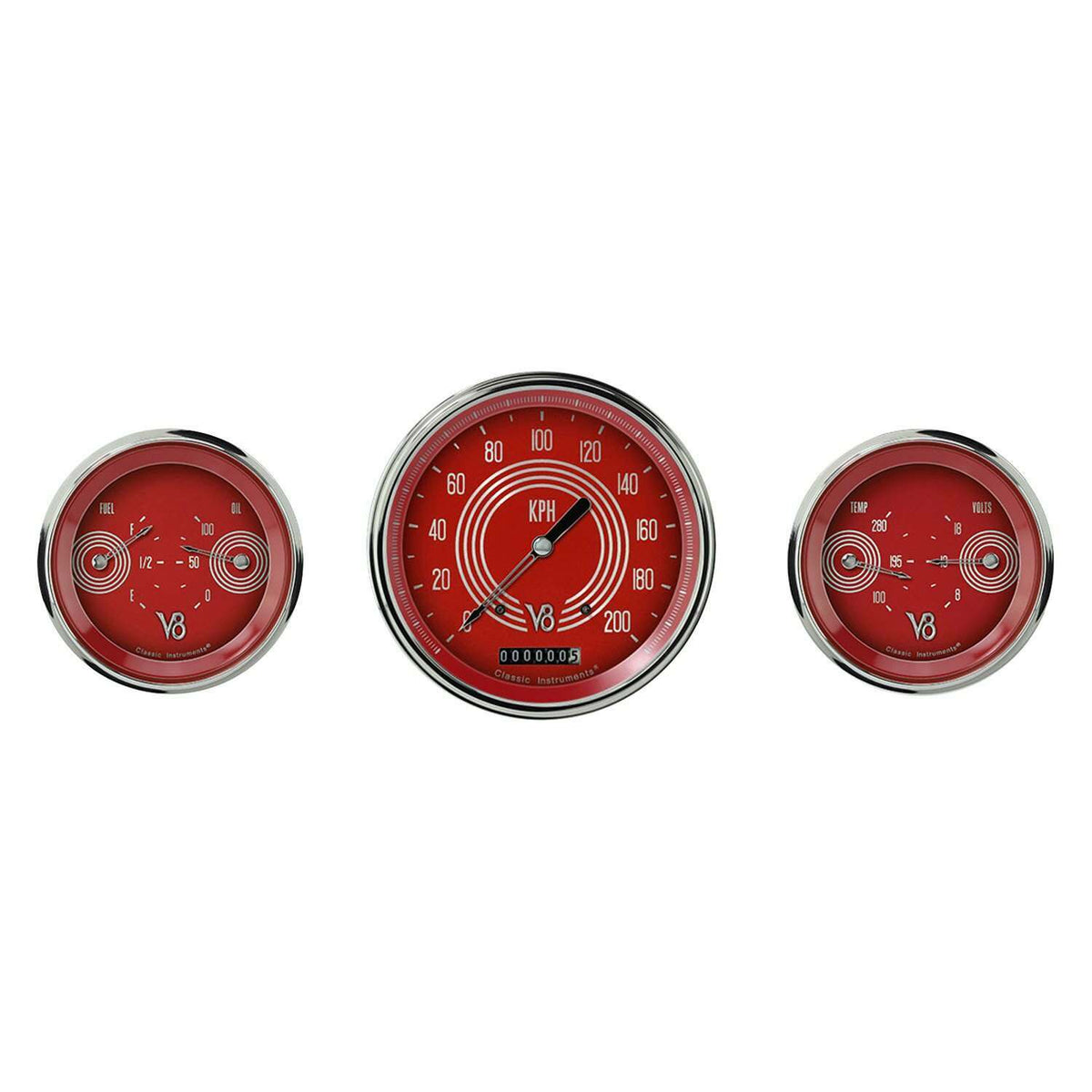 Classic Instruments V8 Red Steelie 3 Gauge Set - V8RS64SLC