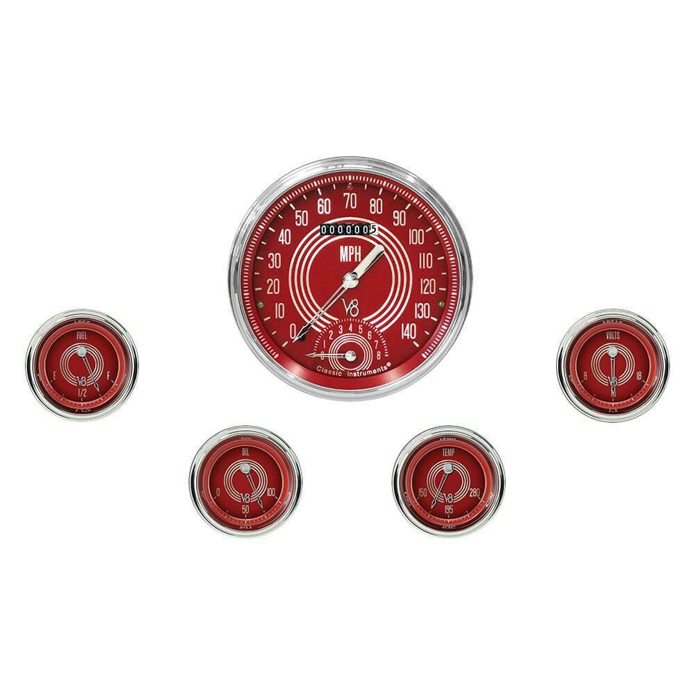 Classic Instruments V8 Red Steelie 5 Gauge Set - V8RS65SLC