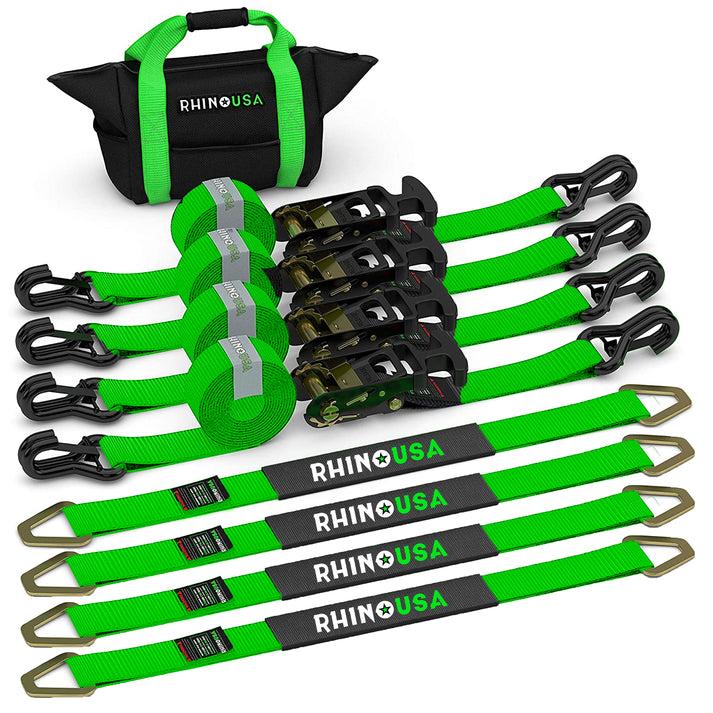 Rhino USA Rhino Usa Heavy Duty Vehicle Tie Down Kit- Green - 2IN-HDKIT-GRN